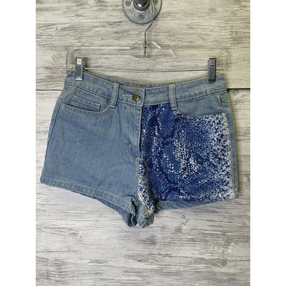 Billy by Flying Tomato Shorts Womens Small Blue Denim Sequin High Rise YP1151